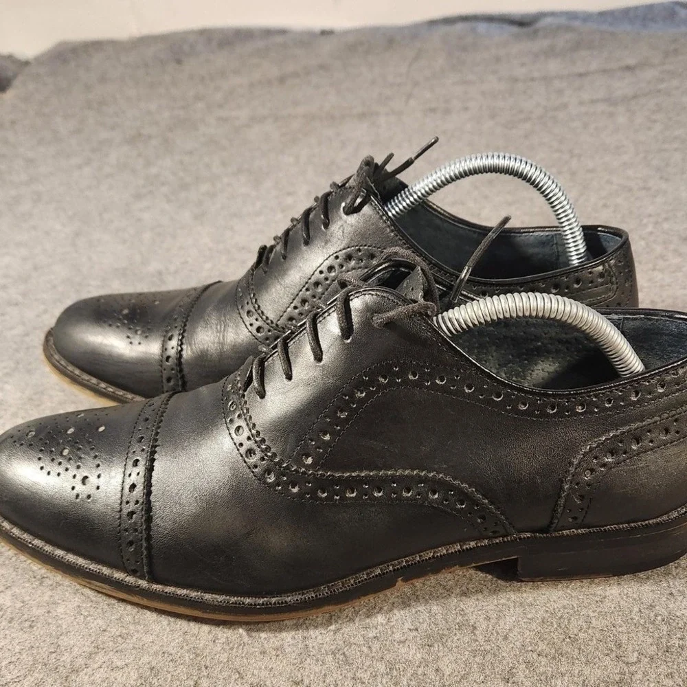 Aston Grey Kobe Shoes Mens Size 9.5 Black Leather Brogue Cap Toe Oxford‎ Dress